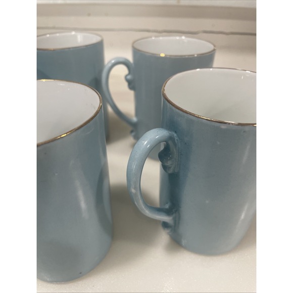 VTG Hand Paint Blue Iris Flower Porcelain Mugs Set of 5 Gold Rim Cottagecore Art - Picture 6 of 11